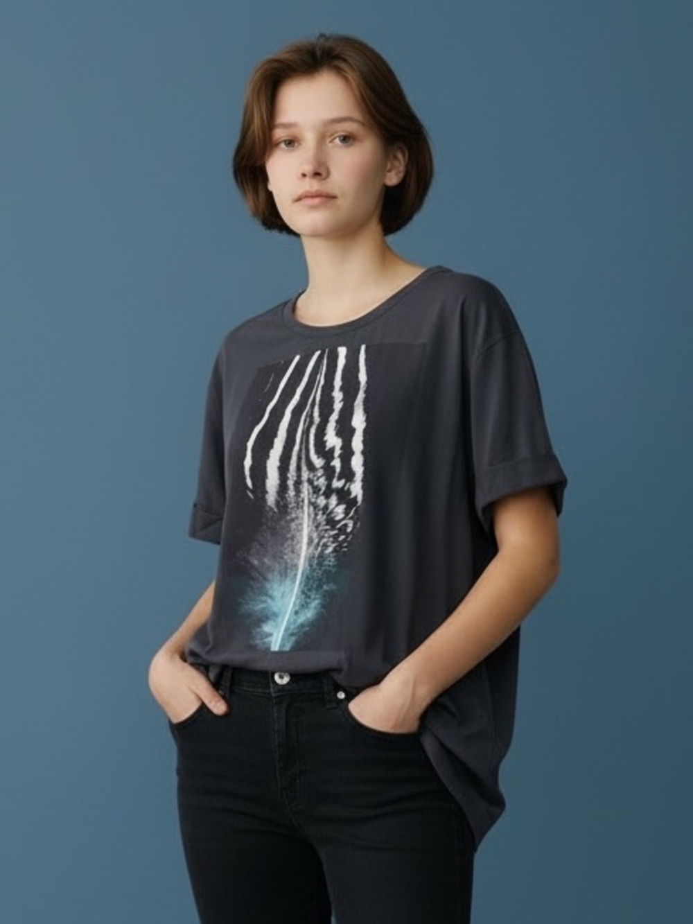 ❤️ Vintage All Saints 100% Silk Feather Printed Tee